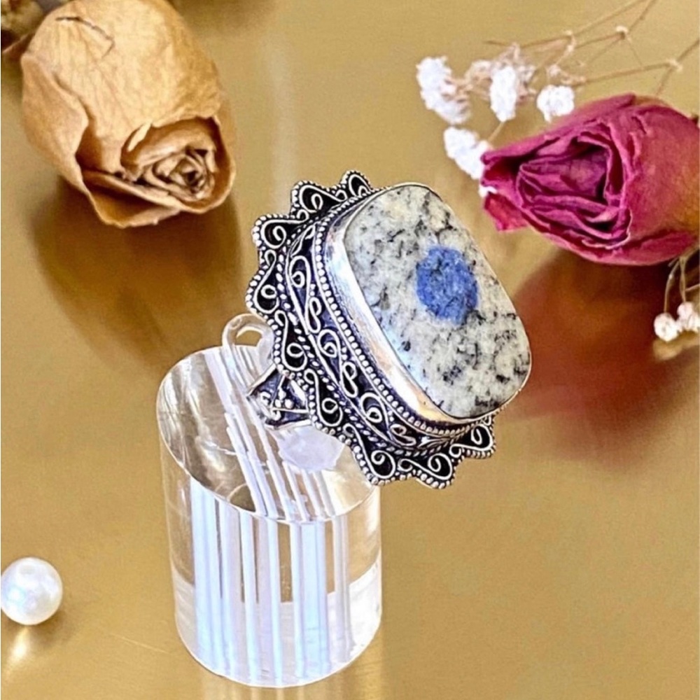 K2 Azurite Antique Style Handcrafted Ring Size 8.25